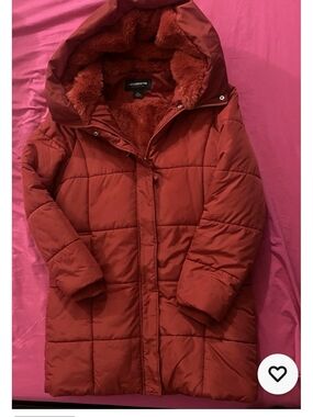 Liz Claiborne Women's Rust Puffer Coat with Faux-Fur Lined Hood